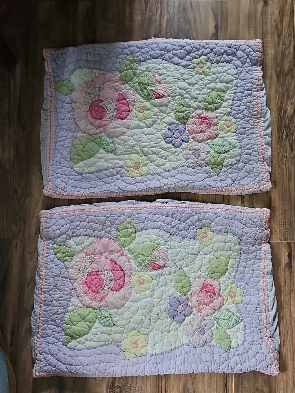 Floral Quilted Pillow Shams in Lavender and Pink With Tie Detail At Back